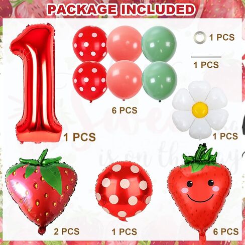 Strawberry Birthday Party Balloons,40Inch Number 1 Balloon Pink for Berry 1st Birthday Decorations,Strawberry First Birthday for Girl Sweet Fruit for Baby Shower Gender Reveal Birthday Party Decor in Kuwait