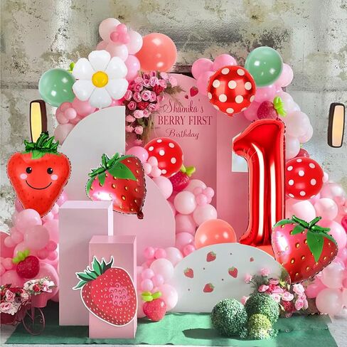Strawberry Birthday Party Balloons,40Inch Number 1 Balloon Pink for Berry 1st Birthday Decorations,Strawberry First Birthday for Girl Sweet Fruit for Baby Shower Gender Reveal Birthday Party Decor in Kuwait