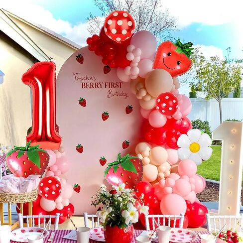 Strawberry Birthday Party Balloons,40Inch Number 1 Balloon Pink for Berry 1st Birthday Decorations,Strawberry First Birthday for Girl Sweet Fruit for Baby Shower Gender Reveal Birthday Party Decor in Kuwait