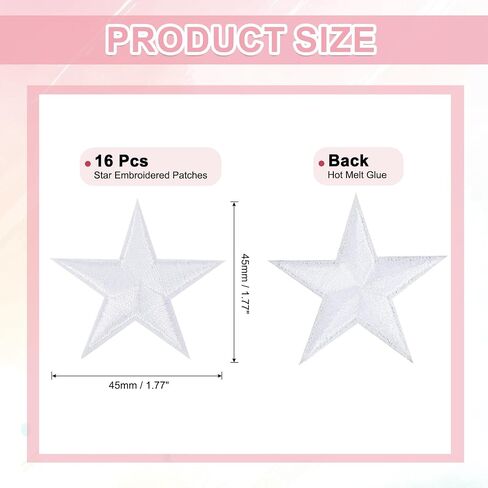 uxcell 16pcs الحديد على بقع النجوم ، خياطة على بقع مطرزة النجوم ، وتصحيح التصحيح الزخرفية لحقائب الحرف DIY القبعات القبعات ، 45 ملم أبيض in Kuwait