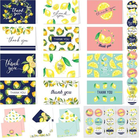 Decorably 24 Pack 6x4in Lemon Thank You Cards with Envelopes and Stickers, 12 Zesty Designs, Blank Inside - Weddings, Birthdays in Saudi Arabia