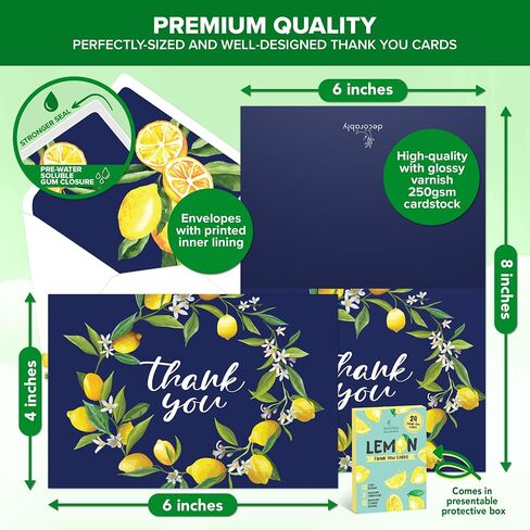 Decorably 24 Pack 6x4in Lemon Thank You Cards with Envelopes and Stickers, 12 Zesty Designs, Blank Inside - Weddings, Birthdays in Saudi Arabia