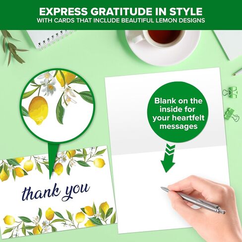 Decorably 24 Pack 6x4in Lemon Thank You Cards with Envelopes and Stickers, 12 Zesty Designs, Blank Inside - Weddings, Birthdays in Saudi Arabia