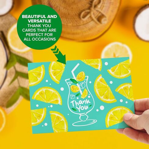 Decorably 24 Pack 6x4in Lemon Thank You Cards with Envelopes and Stickers, 12 Zesty Designs, Blank Inside - Weddings, Birthdays in Saudi Arabia
