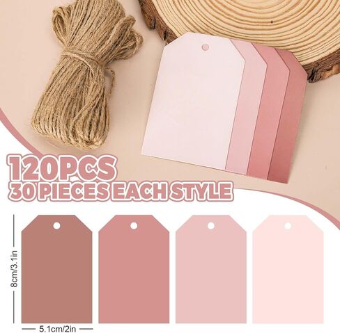 Whaline 120pcs علامات الهدايا الوردي المتربة التدرج الملصقات الوردية معلقة مع حبل القنب الجزء الأكبر 4 ألوان العلامات الورقية الفارغة لعيد ميلاد العطلة استحمام الطفل اللوازم الفنية. in Saudi Arabia