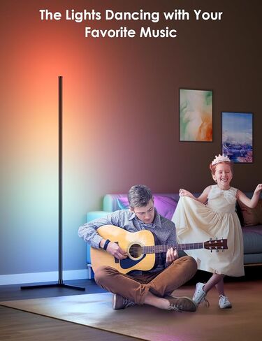 RGB Corner Floor Lamp, 64.5" RGB Color Changing Standing Lamps for Living Room APP and Remote Modern Floor Lamp with Music Sync and 16 Million Colors Dimmable Ambient Lighting for Bedroom in Saudi Arabia