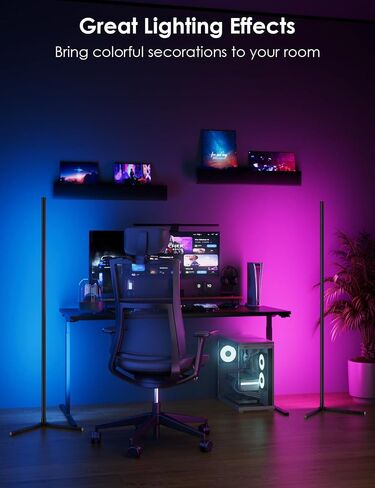 RGB Corner Floor Lamp, 64.5" RGB Color Changing Standing Lamps for Living Room APP and Remote Modern Floor Lamp with Music Sync and 16 Million Colors Dimmable Ambient Lighting for Bedroom in Saudi Arabia