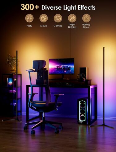 RGB Corner Floor Lamp, 64.5" RGB Color Changing Standing Lamps for Living Room APP and Remote Modern Floor Lamp with Music Sync and 16 Million Colors Dimmable Ambient Lighting for Bedroom in Saudi Arabia
