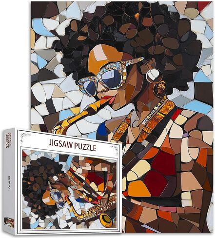 1000 Piece Jigsaw Puzzles for Adults America African Queen Painting Jigsaw Puzzle Afro Black Girl 1000 Pieces Puzzles Game Giraffe and Lion Decor DIY Craft Bedroom Decor Animal Puzzle Art(Colorful) in Kuwait