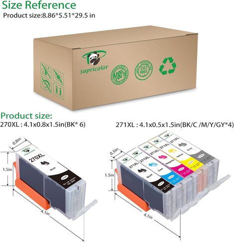 Compatible PGI-270XL CLI-271XL Ink Cartridges, Replacement 270 271 Ink Cartridge for Use with Pixma MG7720 TS8020 TS9020 Printers - 3 Sets + 3 PGBK W/Gray (6PGBK 3Bk 3C 3M 3Y 3GY) in Kuwait