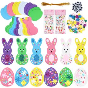 224 Pcs Easter Foam Stickers Set Egg Bunny DIY Craft Kits Foam Easter Ornaments 3D Egg Peeps Bunny Foam Stickers Decorations for Easter Party Home School Classroom Activities Kids DIY Crafts Supplies