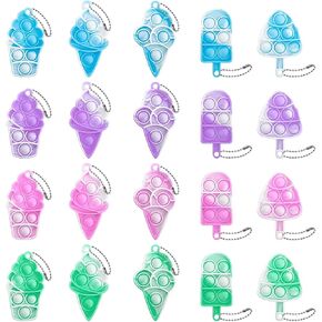 20Pcs Pop Keychain Fidget Toys Pop Ice Cream Fidget Toys Relieve Anxiety Stress Hand Office Desk Toys for Kids Adults