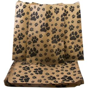 N'icePackaging 100 Qty 6" x 9" Decorative Flat Paper Gift Bags - Paw-Print Pattern on Brown Kraft Bags - for Sales/Treats/Parties Cookies/Gifts