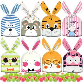 Ahfulife 80 PCS عيد الفصح حقائب ، حقيبة حلوى الحيوانات اللطيفة للحلويات أكياس هدايا البسكويت ، حقيبة الحلويات لعيد الفصح تفضل ديكورات الإمدادات (8 أنماط)