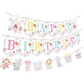 Pink Circus Theme Party Decorations for Girl - Happy Birthday Banner & Circus Theme Garland, Pastel Carnival Circus Birthday Party Decorations, Pre-Strung Birthday Banner