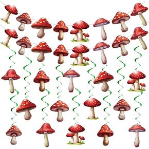 34 Pcs Mushroom Garlands Mushroom Hanging Swirls Mushroom Banners Mushroom Hanging Swirls Ceiling Streamers Decorations for Mushroom Birthday Party Fairy Party Baby Shower Home Decoration