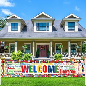 International Welcome Banners World Flags Banner Backdrop International Country Flags Yard Banner Around The World Decorations Flags of The World Banner Christmas Olympic Party Decorations for Indoor Outdoor