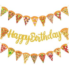 Pizza Happy Birthday Banner Pizza Birthday Party Decorations Pizza Party Supplies Glitter Pizza Slice Garland Birthday Decorations for Kids Pizza Theme Birthday Party Baby Shower Supplies
