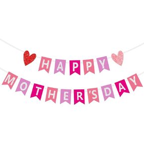 Happy Mother's Day Banner Decorations Glitter Pink Best Mom Ever Mom's Garland Sign Bunting Mothers Family Photo Backdrop for Decor Party Supplies