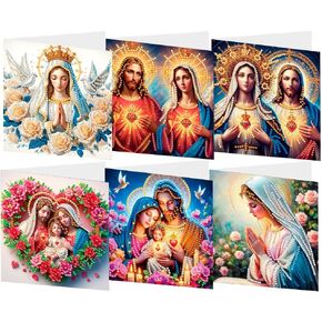 pigpigboss 6 Packs Jesus and Virgin Mary Diamond Painting Greeting Cards Kit Religion Pray Mary Diamond Art Greeting Card God Jesus Diamond Painting Holiday Greeting Card Arts Crafts