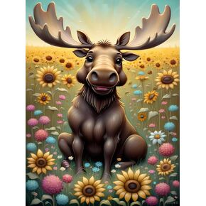 YEEIFFD Diamond Art DIY 5D Moose Round Full Drill Crystal Rhinestone Arts and Crafts Home Wall Decor Sunflowers and Animals Handicrafts 12x16inch
