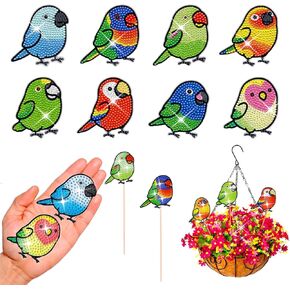 LINGFANG 8 Pcs Diamond Painting Kits Decorative Stakes, Diamond Art Kits for Garden, Home Decor Indoor Outdoor Stakes Diamond Art Kits for Adults, Crafts for Adult, Small Diamond Art Set (Hummingbird)