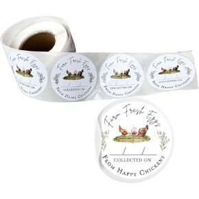 Farm Eggs Laid On Stickers Collected Date | 350 pcs roll | 2" Coop Colorful Handling Instructions Card for Egg Carton to Sell Label from Happy Chickens Write in How to Handle Eggs