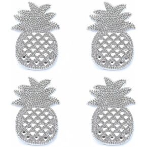 4pcs Bling Rhinestones Pineapple Iron on or Sew-on Patches, Heat Transfer Sparkling Appliques Craft DIY Decoration Accessories