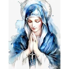 MaiYiYi Virgin Mary Diamond Painting by Numbers 5D Full Round Diamond Painting Virgin Mary Flower Diamond Painting Cross Stitch Kit Pray Diamond Painting Set for Adult Home Wall Art Decor (30X40 CM)