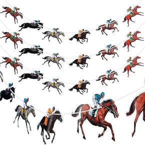 Boao 4 PCS Horse Racing Banners Derby Derby Decoration Horse Garland for Race موضوع عيد ميلاد الزخرفة ، مع تجميعها مسبقًا