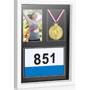 17 x 12.5 Inches 3 in 1 Shadow Box Display Medal Photo Framing Kit Medal Frame Display Case Runners Triathlon and Running Bib Holder for Race Bibs Race Winner Photo(Black)