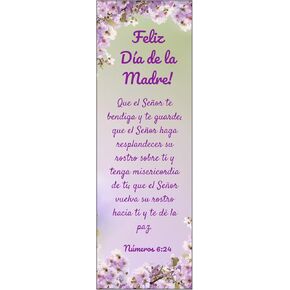 100 Count of Spanish Version Purple 6" Flowers Happy Mother's Day Gifts, Numbers 6:24 Inspirational Bible Verse Bookmarks for Women and Moms