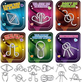 SpringFlower 24 Pack Valentines Day Cards With Metal Brain Teaser Puzzles, Valentines Card Classroom Exchange,Valentines Gifts Valentines Party Favors Classroom Prizes Supply
