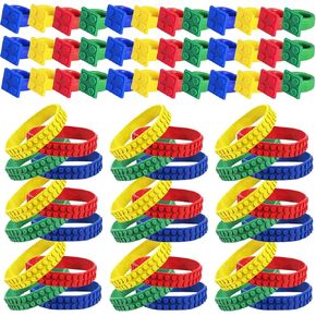 Tigerdoe Lego Party Favors - 72 Pc Set - Lego Themed Party Favors - Wristbands & Rings
