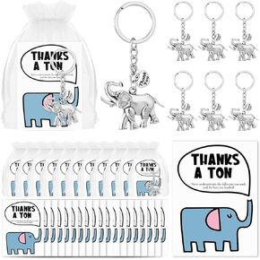 25 Sets Employee Appreciation Gift Elephant Gifts Inspirational Keychain with Elephant Charm Cute Elephant Keychains Thank You Cards and Organza Bag Inspirational Gifts for Coworker