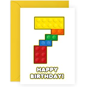 CENTRAL 23 7th Birthday Card - 7 Building Block - Toddler Milestone Cards Age Seven Year Old - Seventh Birthday Cards - Building Block - Gifts For Boys Grandson Nephew - Comes With Sticker