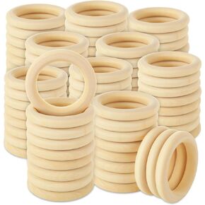 100 PCS 2 Inch Wood Rings for Crafts, Natural Wooden Rings, 50 mm Unfinished Wood Rings Craft Rings Macrame Rings for DIY Craft Crochet Wood Hoops Pendant Connectors Jewelry Making