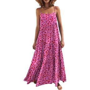 ANRABESS Women’s Summer Casual Loose Sleeveless Spaghetti Strap Asymmetric Tiered Beach Maxi Long Dress