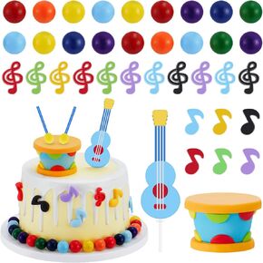 Weysat 68 Pcs Guitar Cake Toppers Musical Birthday Party Decorations Music Note Guitar Drum Polymer Clay Cake Toppers for Festa Rock Party Supplies