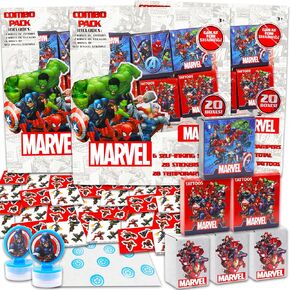 Avengers Party Favors Bulk Set ~ Bundle with 60 Pieces Avengers Favor Boxes with Stickers, Tattoos, and Stampers for Kids Birthday Party | Avengers Classroom Prize Boxes