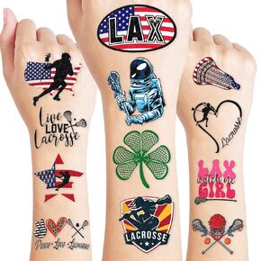 Lacrosse Temporary Tattoos Sticker for Kids Birthday Party Supplies Decorations Party Favors 85PCS Tattoo Sport Game Player Summer Lax to the Max Themed Cute Kids Boy Gifts Ideal School Prizes Rewards