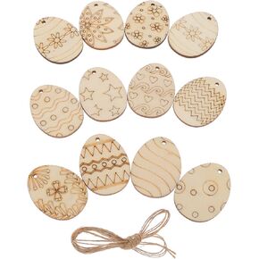 MAGICLULU 75pcs Easter Unfinished Ornaments Easter Egg Wooden Cutouts with Rope for Painting Crafts and Easter Decorations