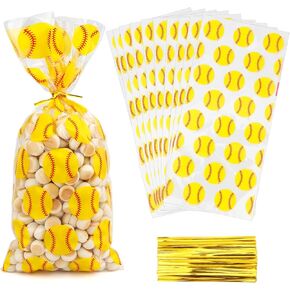 Baseball Goodie Bags, Softball Goodie Bags, 50 Pack Baseball Treat Bags, Gift Bags for Snack Bags Candy Cookies Cellophane Bags Baseball Softball Party Favor Supplies Team Birthday Themed Decorations
