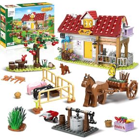 OKKIDY Farm House Building Set Toy for Girls Boys - 649 PCS Farm Animals Building Block Set with Carriage Farm Tools, Creative for Kids Ages 6 7 8 9 10 11 12+