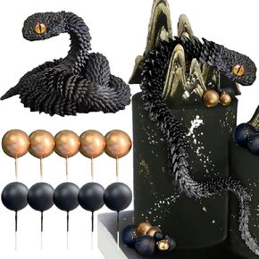 Fantasy Snake Cake Decoration Wizard Cake Topper Green Black Balls Cake for Birthday Fantasy Fan Party Supplies