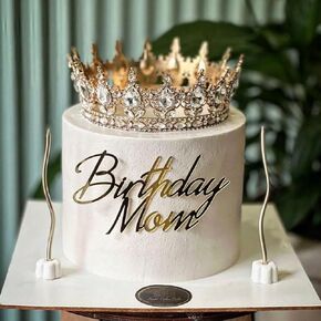 Birthday Mom Cake Side Decoration, Acrylic Gold Mom Birthday Cake Topper, Women Birthday Mother's Day Party Supplies (Birthday Mom Gold)