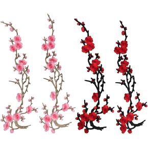 4Pcs Decorative Patches Plum Blossom Iron On Patches for Jeans,Skirt,Shirts, Socks,Arts and Crafts DIY