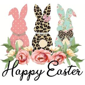 1 Sheet Easter Bunny Iron-On Heat Transfer Decal - DIY Washable Direct to Film Iron on for T-Shirts, Jeans, Backpacks etc