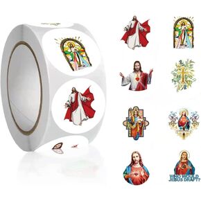 500 Pcs Jesus Aesthetic Graffiti Round Seal Label Self-Adhesive Stickers for Christmas Halloween Party Decorations for Scrapbooking Envelopes Water Bottles(Fashion Pattern 8)