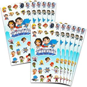 DC Super Friends Party Favors for Boys & Girls Bundle ~ 12 Pack Justice League Sticker Sheets for Kids Birthday Party Goodie Bags | Superman Party Supplies Set